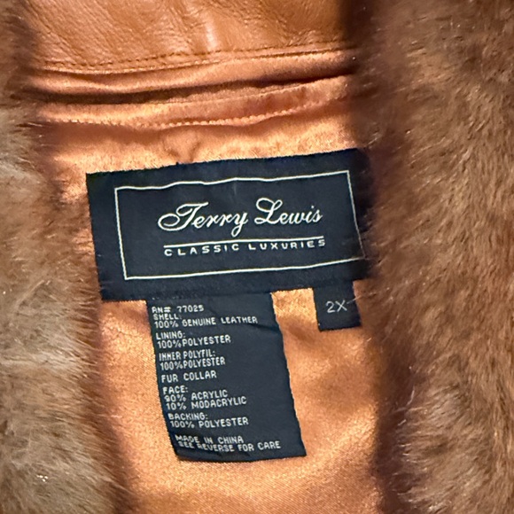 Vintage Brown Genuine Leather Coat with Faux Fur Collar Terry Lewis Y2K - Picture 2 of 8